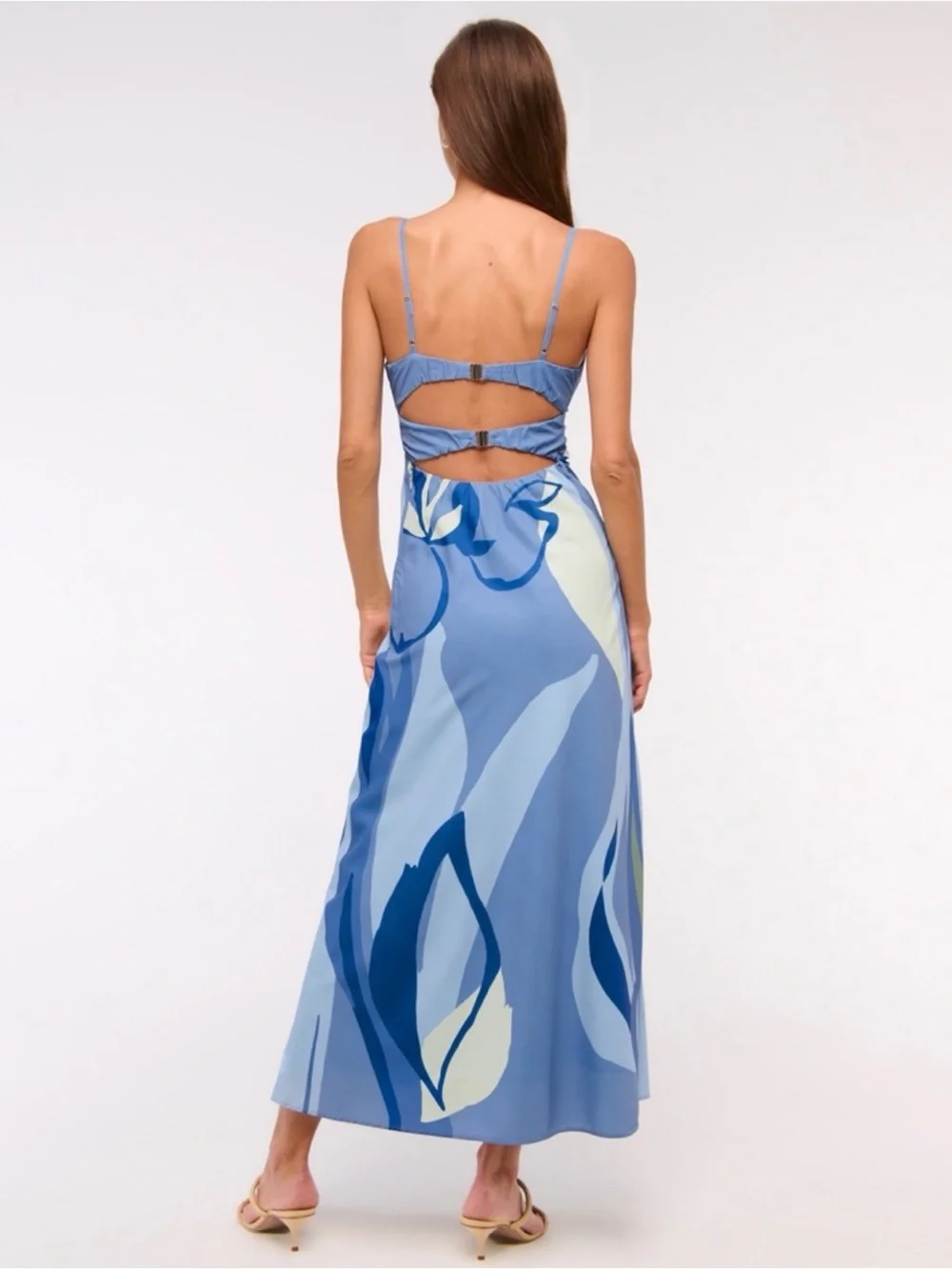 Blue Abstract-Print Maxi Dress